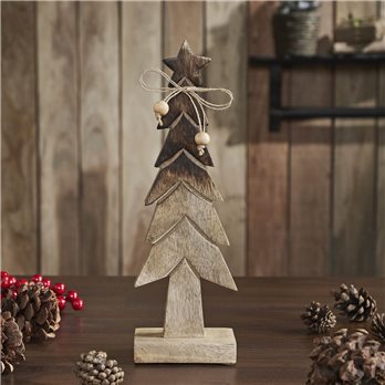 Christmas Tree Wooden Two Toned Brown Natural Figurine 11.75x3.75x2.75