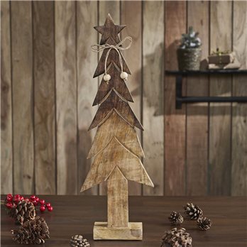 Christmas Tree Wooden Two Toned Brown Natural Figurine 19.75x6.5x2.25