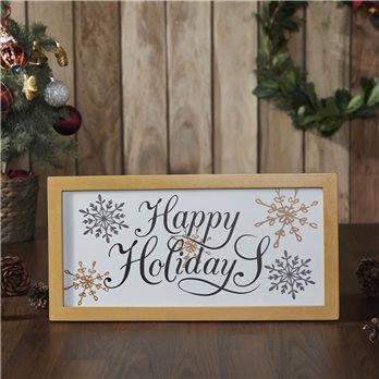 Happy Holidays Snowflakes Framed Wall Hanging Sign 8x16