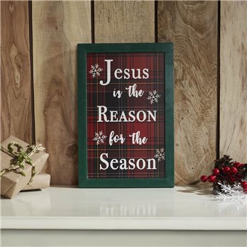 Jesus Is The Reason Plaid Framed Wall Hanging Sign 12x8