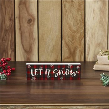 Let It Snow Plaid Block Sign 3x10