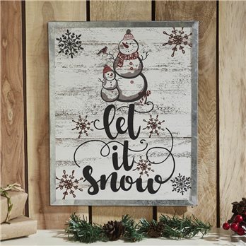 Let It Snow Snowman Framed Wall Hanging Sign 15x12