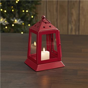 Metal Lantern Barn Red Tealight Holder 7x4.5x4.5