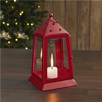 Metal Lantern Barn Red Tealight Holder 9x5x5