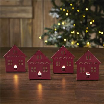 Tealight Holder House Burgundy Set of 4 4.5x3.75x2.25