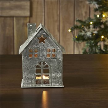 Tealight Holder Metal Village House E Antique Grey 2.75x2.75x2