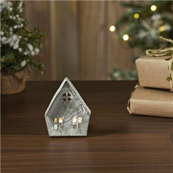 Tealight Holder Metal Village House F Antique Grey 3x2.75x2