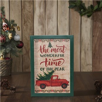 The Most Wonderful Time Truck Burlap Wall Hanging Sign 13x9