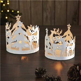 Votive Candle Holder Reindeer Antique White Set of 2