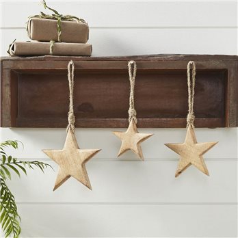 Wooden Star Natural Decorative Ornament Set of 3 Sizes