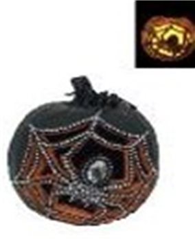 LED Lighted Halloween Pumpkin with Spider Cut Out 7.5"H