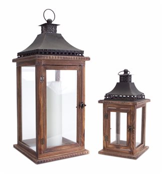 Natural Wood and Iron Lantern (Set of 2)