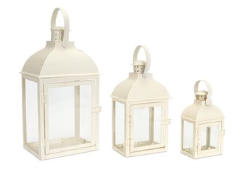 Modern Ivory Metal Lantern (Set of 3)