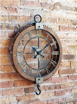 Open Face Industrial Wall Clock w/Hook Accent 22"D