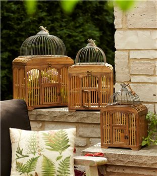 Vintage Style Wooden Bird Cage with Metal Top (Set of 3)