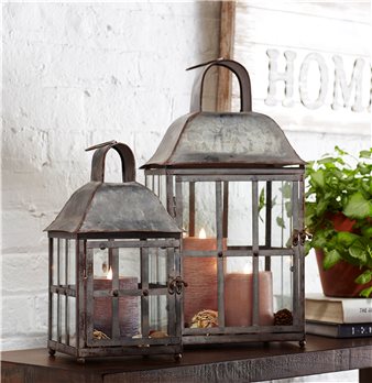 Rustic Galvanized Metal Lantern (Set of 2)