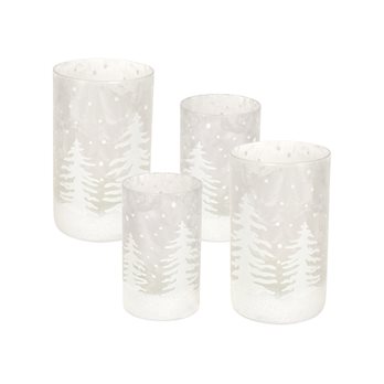 Frosted Votive Candle Holder with Snowy Forest (Set of 4)