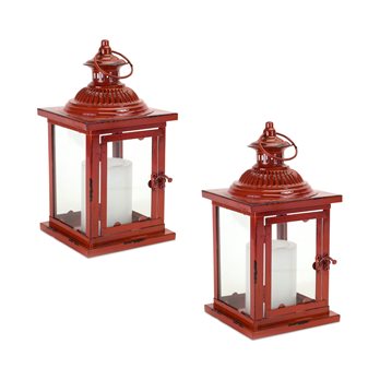 Antique Style Red Metal Lantern (Set of 2)