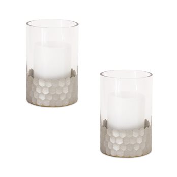 Glass Hurricane Candle Holder with Honeycomb (Set of 2)