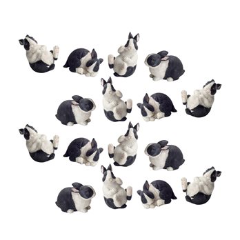 Black and White Playful Rabbit Figurine (Set of 16)