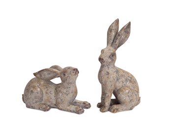 Weathered Stone Garden Rabbit Figurine (Set of 2)