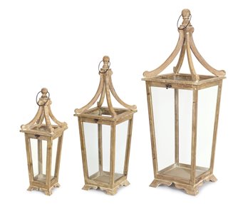 Tapered Wooden Floor Lantern (Set of 3)