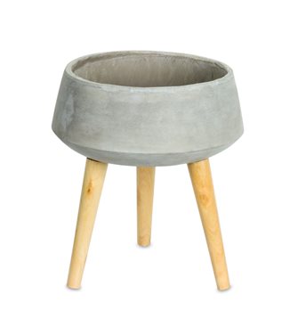 Modern Cement Platner on Wood Legs 13"H