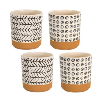 Geometric Patterned Pot with Terra Cotta Accent (Set of 4)