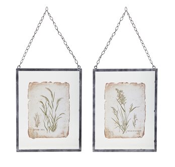 Metal Framed Grass Print Under Glass (Set of 2)