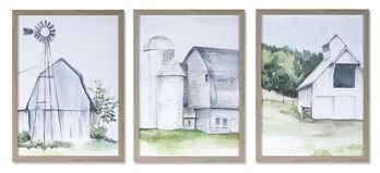 Framed Watercolor Farm Print (Set of 3)