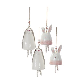 Blush Bunny and Hedgehog Bell Hanging Garden Accent (Set of 4)