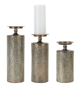 Hammered Bronze Metal Candle Holder (Set of 3)