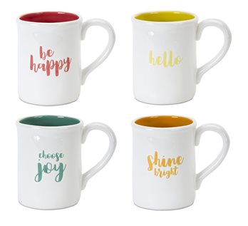 Stoneware Happy Sentiment Mug (Set of 2)