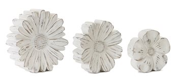 White Washed Stone Flower Decor (Set of 3)