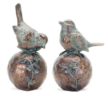 Perched Bird on Orb with Bronze Finish (Set of 2)