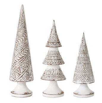 Geometric White Washed Wood Design Holiday Tree Decor (Set of 3)