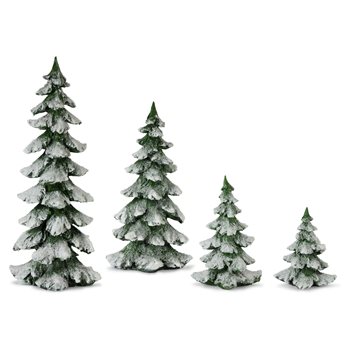 Green Flocked Pine Tree Decor (Set of 4)