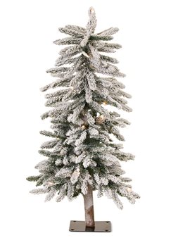 LED Flocked Alpine Pencil Tree with Metal Base 3'H