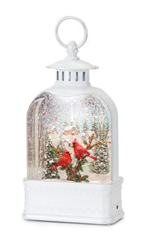 LED Snow Globe Lantern with Cardinal Forest Scene 10.5"H