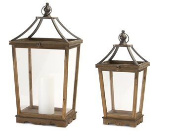 Natural Wooden Lantern with Open Top (Set of 2)