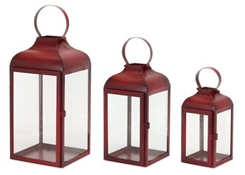 Modern Red Metal Lantern (Set of 2)