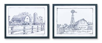 Framed Sketch Art Barn Print (Set of 2)