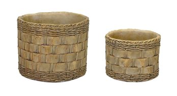 Woven Basket Design Resin Planter (Set of 2)