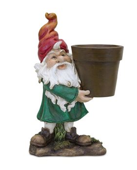 Garden Gnome with Pot Planter 9"H