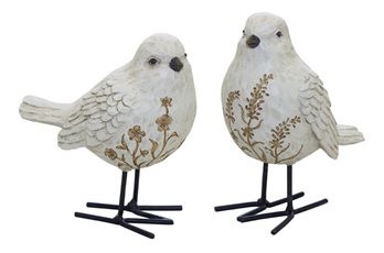 Bird Figurine with Carved Floral Design (Set of 2)