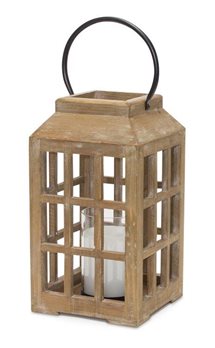 Natural Wooden Lantern with Glass Hurricane