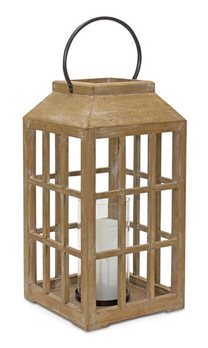 Natural Wooden Lantern with Glass Hurricane