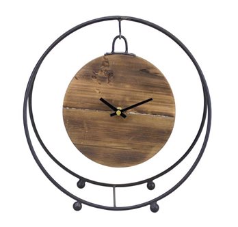 Natural Wooden Hanging Clock in Round Metal Stand 11.5"D