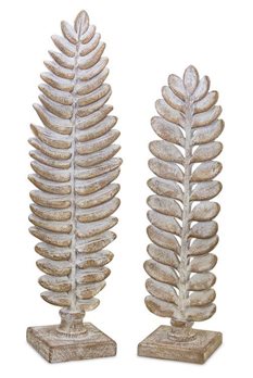 White Washed Wood Design Standing Leaf Decor (Set of 2)