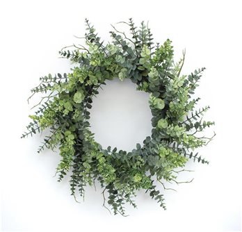 Mixed Eucalyptus Leaf Foliage Wreath with Twig Accents 29"D